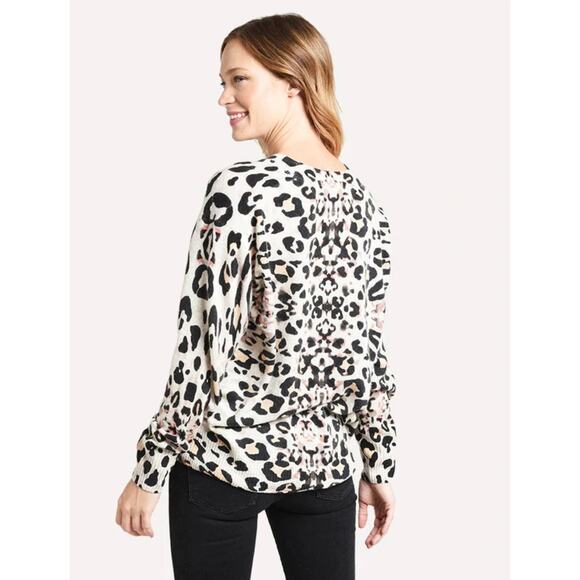 Brochu Walker 100% Cashmere Printed V-Neck Kelso Sweater Leopard Pullover - Picture 2 of 13